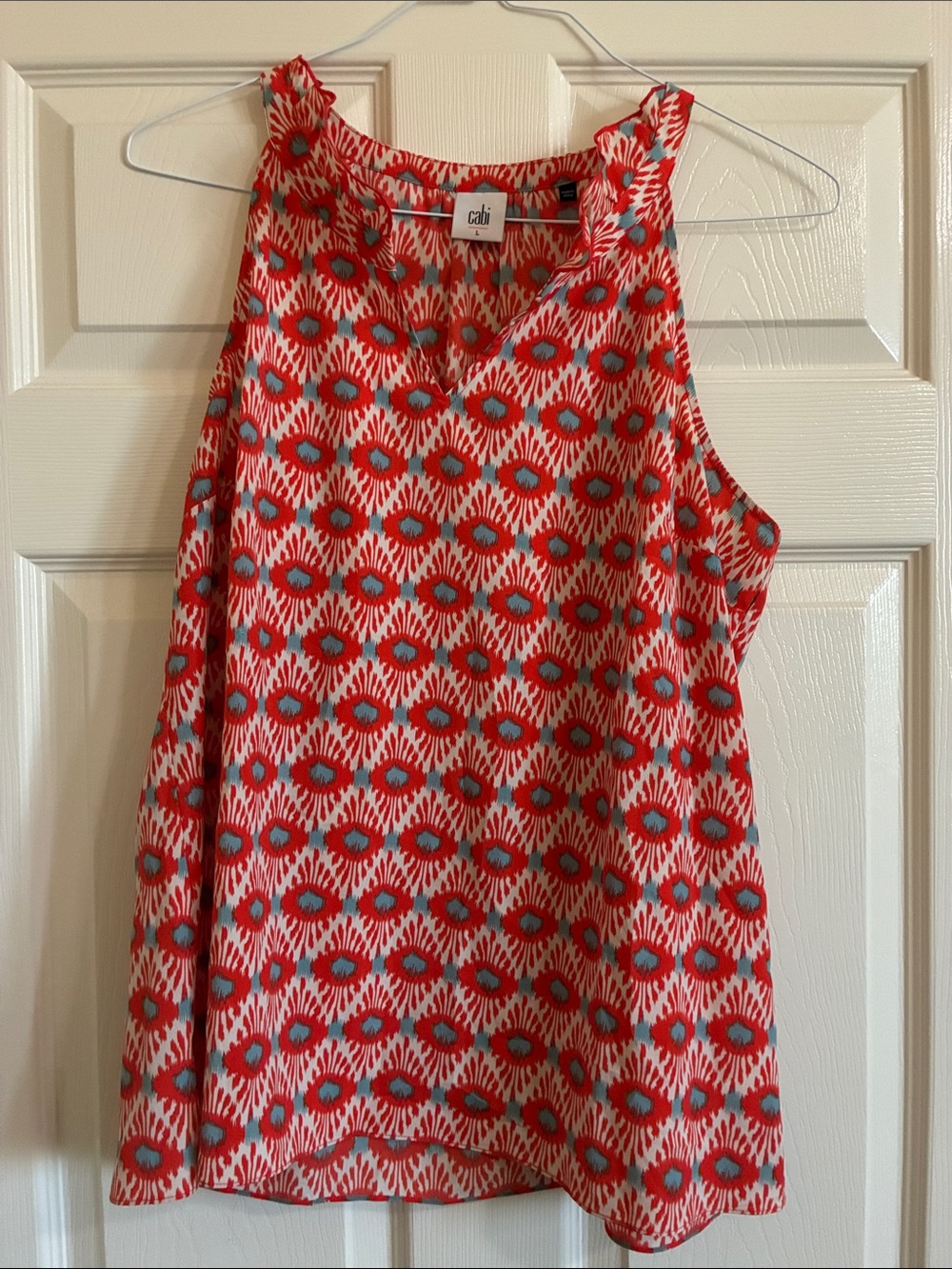 CAbi 5420 Red and Blue Printed Sleeveless V-Neck Camisole